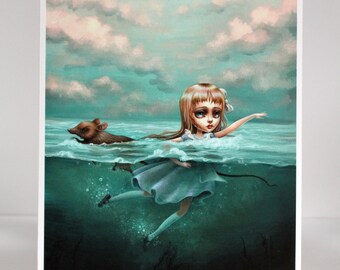 Alice in the Sea of Tears - Limited Edition Alice in Wonderland signed numbered 8x10 pop surrealism Fine Art Print by Mab Graves