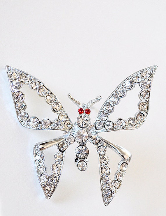 Rhinestone Butterfly Brooch by evertonterrace on Etsy