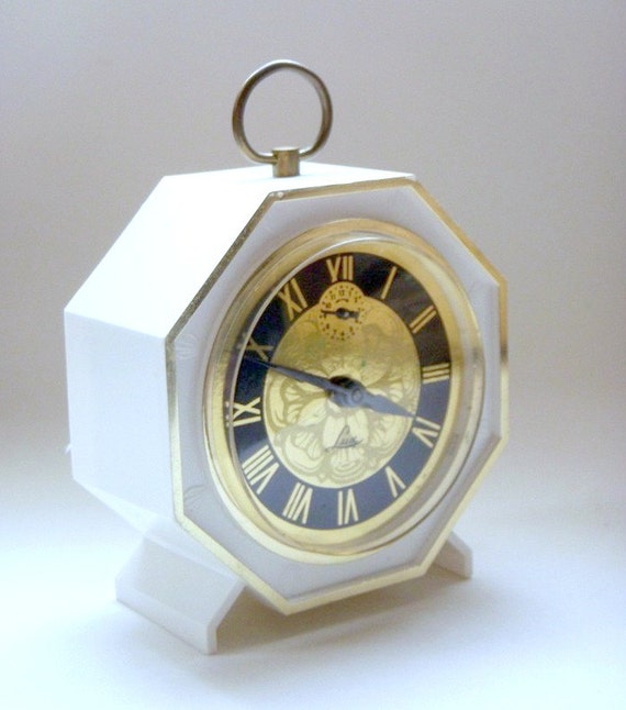 Vintage 1950s Alarm Clock Ivory Plastic with Roman Numerals