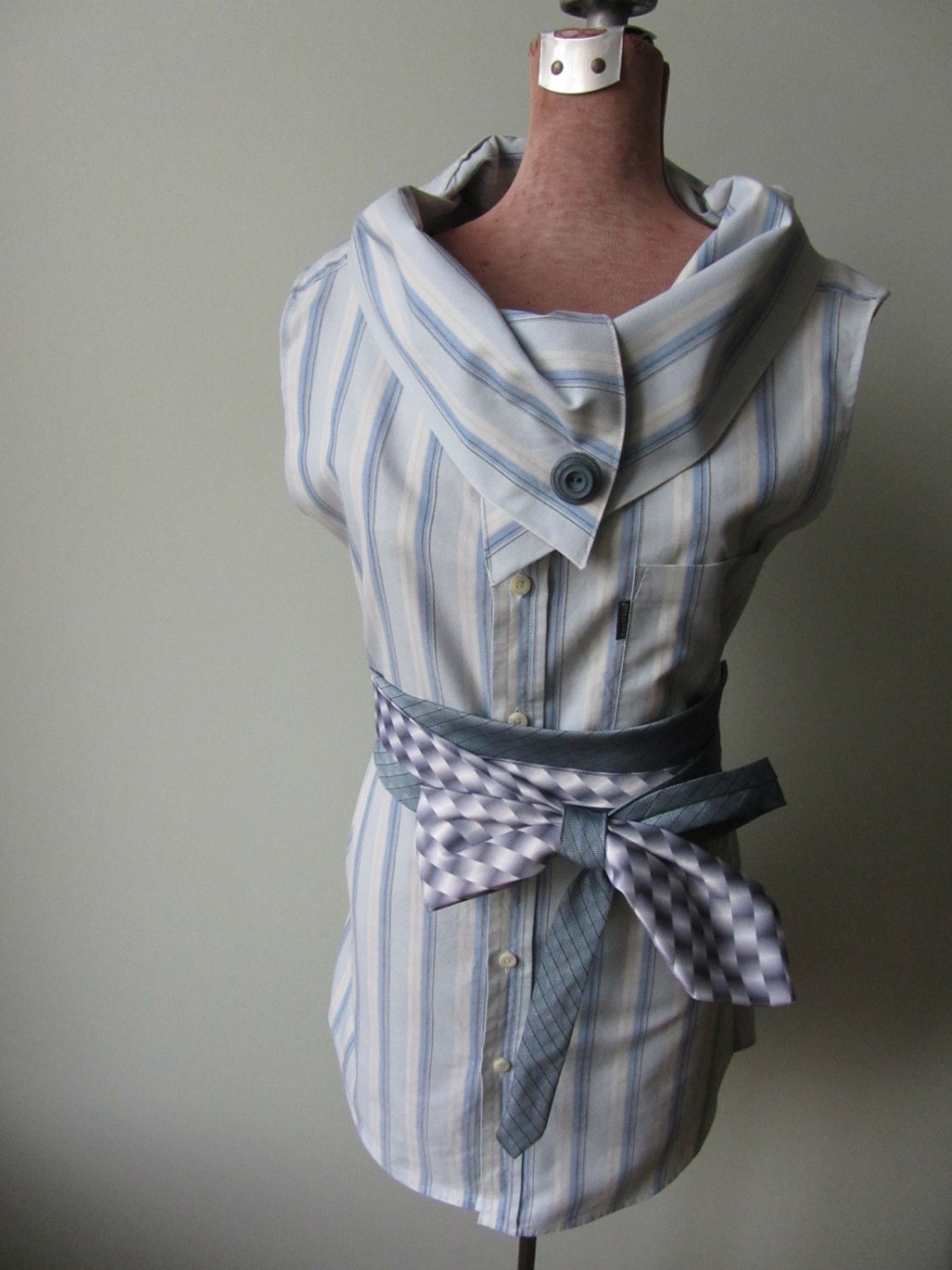 Upcycled Clothing  Mens Dress  Shirt  for Women Striped Tunic