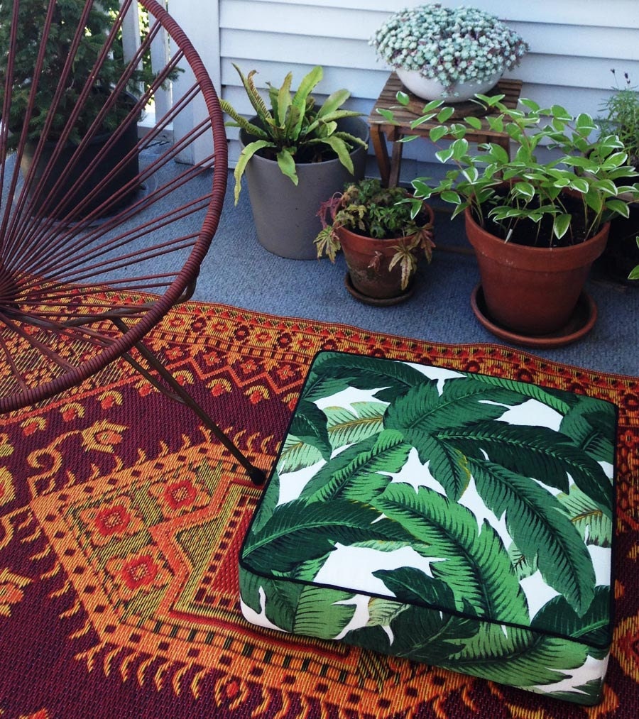 Square Floor Pillow with leather handle floor cushion