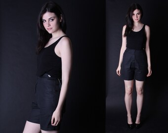 Black Vintage Shorts - High Waisted Shorts - Vintage Deadstock - 2872