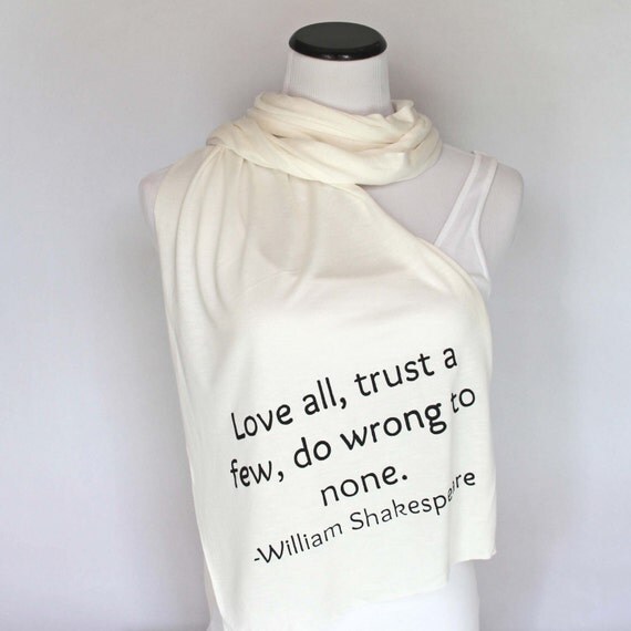 Items similar to Shakespeare Quote Scarf, Literary Scarf, Bookish Scarf