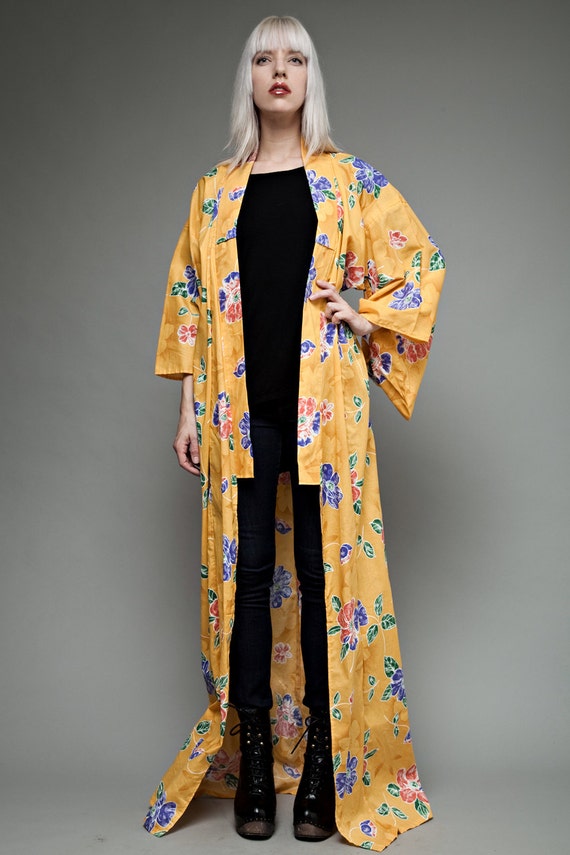 authentic kimono from Japan yellow floral by shoprabbithole