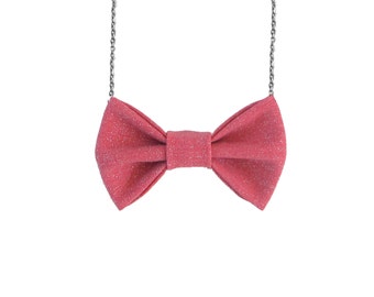 Red Sparkles - Bow Tie Necklace, Pink Casual Bowtie