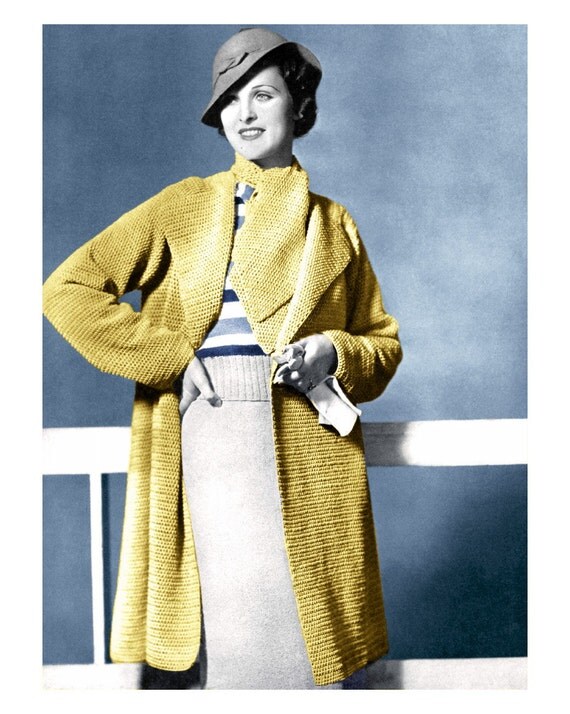 Vintage Crochet Pattern 1930s Swagger Coat and Scarf Digital Download PDF