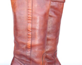 Beautiful vintage Black Tag Frye cuffed boho leather campus riding boots 7.5 B