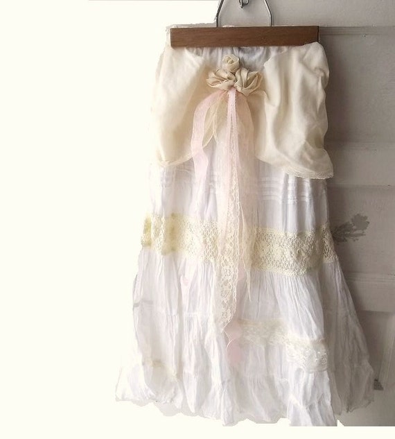 French Cream Prairie Skirt Boho Chic Peasant By Shabbypeonie 8861