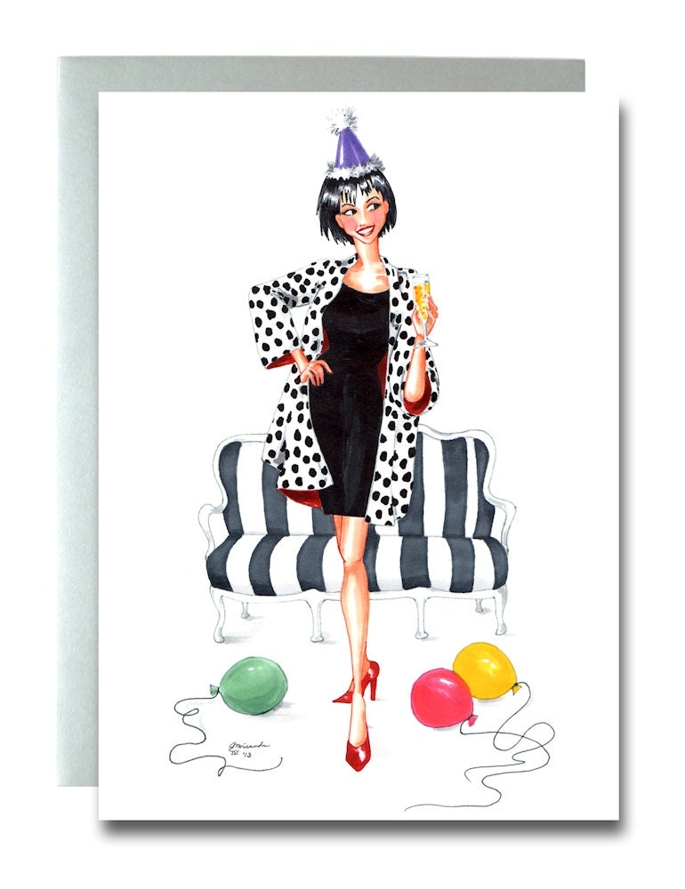 Fashionista Birthday Card Champagne by JoanaMirandaStudio on Etsy