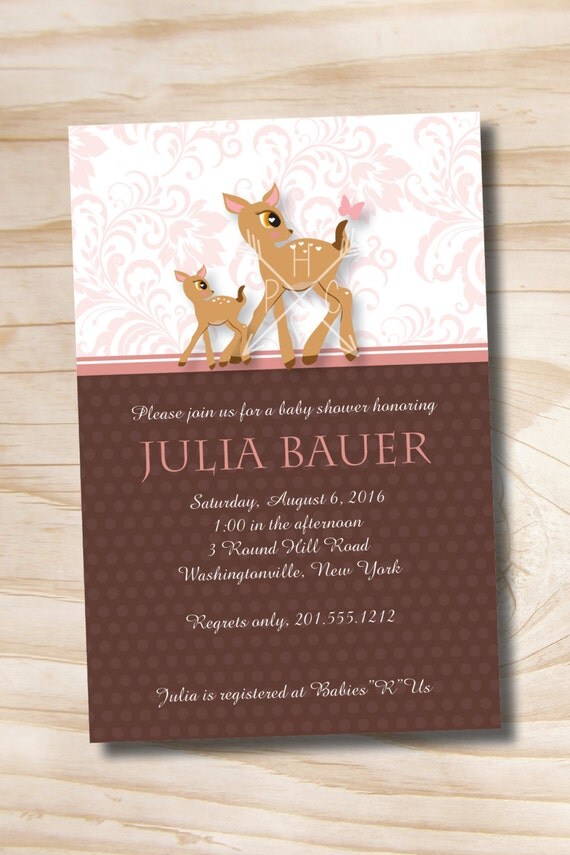 Fawn Baby Deer Shower Invitation - Printable Digital file or Printed Invitations Il_570xn