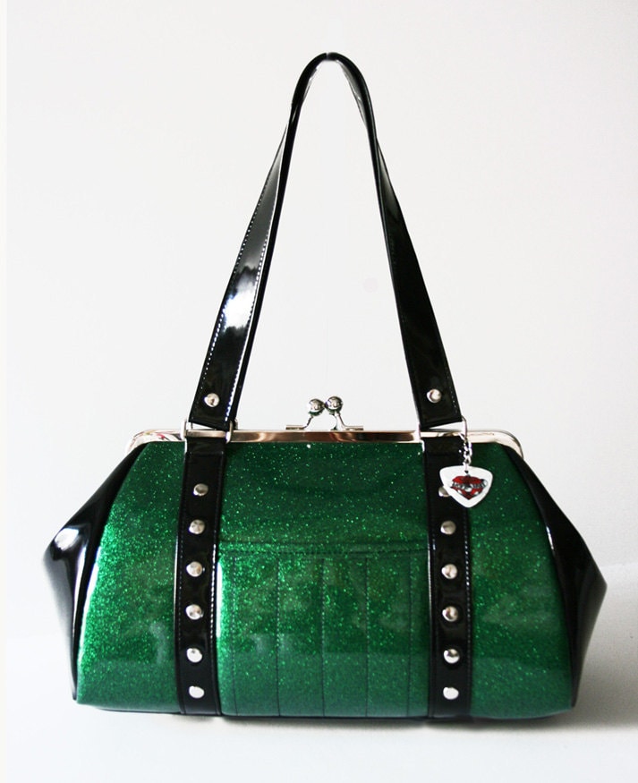 Emerald Green Sparkle Vinyl Purse with Black by HOLDFASThandbags