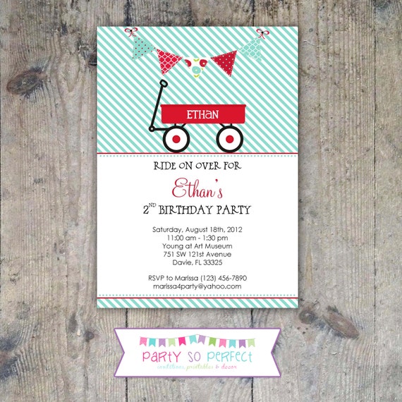 RED WAGON 5x7 Birthday Invitation Boy Printable Il_570xn