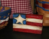 Hand Carved Wood Shelf Sitter - Hand Painted - Flag -Americana - SCOFG