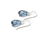 Blue Denim Swarovski Crystal Briolette Drop Sterling Silver Earrings, Tiny Drop Earrings, Simple Dainty Slate Blue Jewelry, Bridesmaids Gift