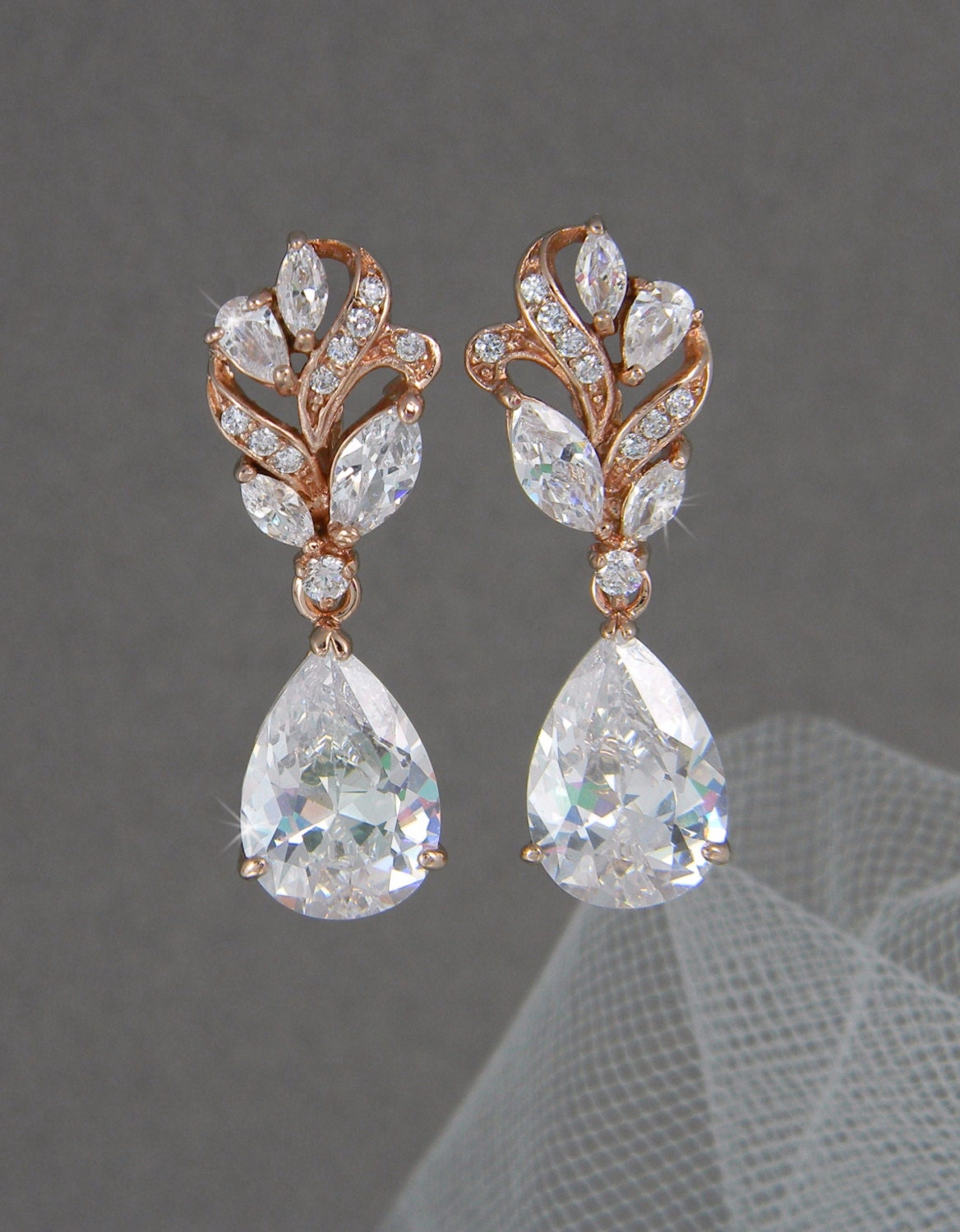  Rose  Gold  Bridal  Earrings  Crystal Wedding  by CrystalAvenues