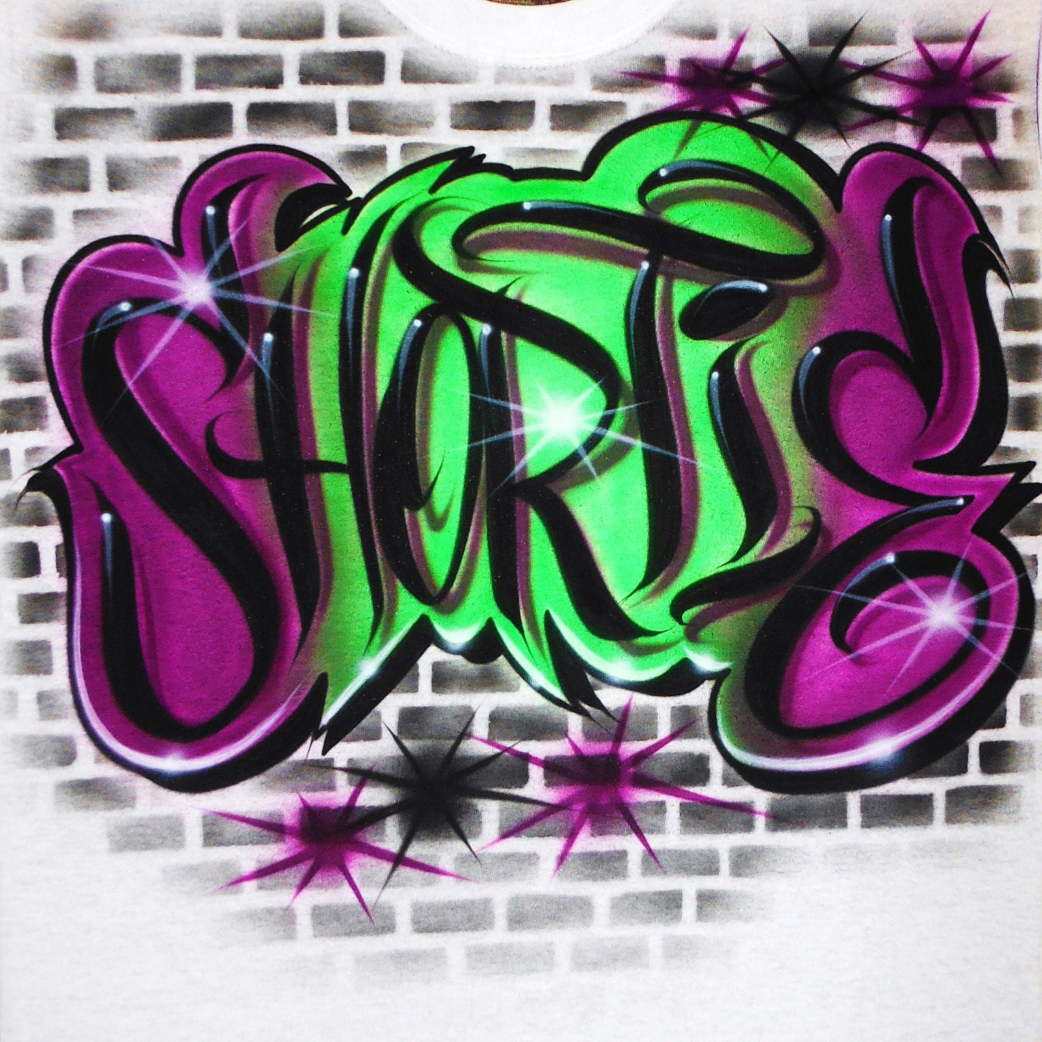  Airbrush  T Shirt Graffiti Style Name Bricks Background