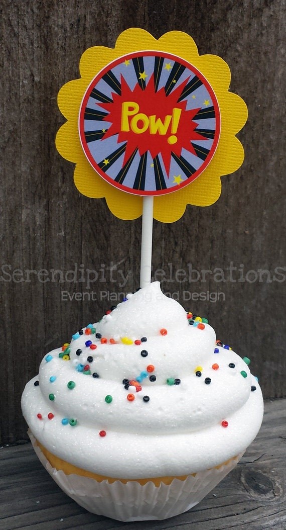 Set of 12 Personalized Cupcake Toppers Superhero Trio Baby