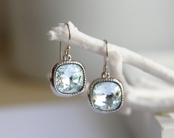 Light Aquamarine Earrings with Light Blue Swarovski Crystals - Gift for her