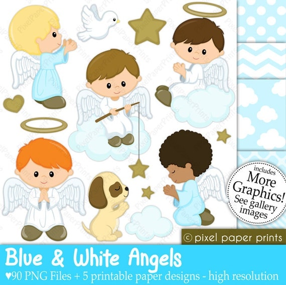 Angel clipart Blue and White Angels Digital paper and clip