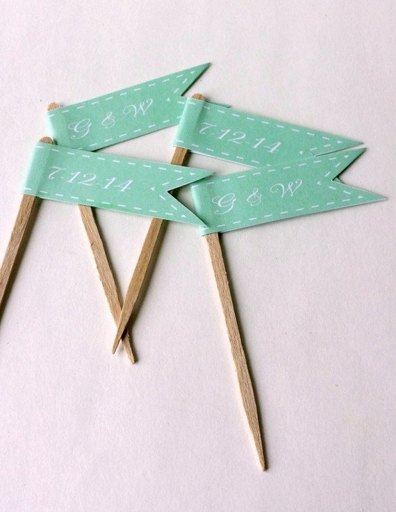 mint-wedding-cupcake-flags-monogram-initials-by-pfconfections