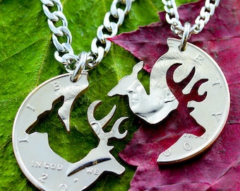 Stag and Doe, Buck and doe necklace relationship cut on a half dollar interlocking set
