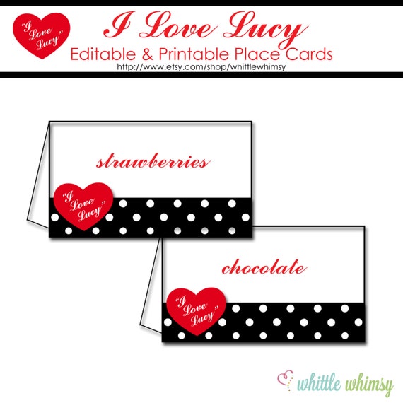 Items similar to I Love Lucy Place Cards - Editable ...