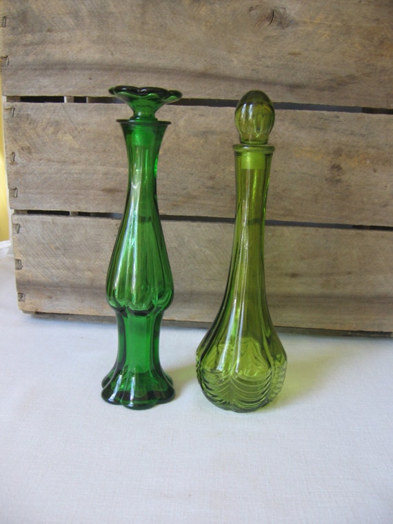 AVON Green Decanters Bud Vases Bath Oil Bottles by MyVintageTable