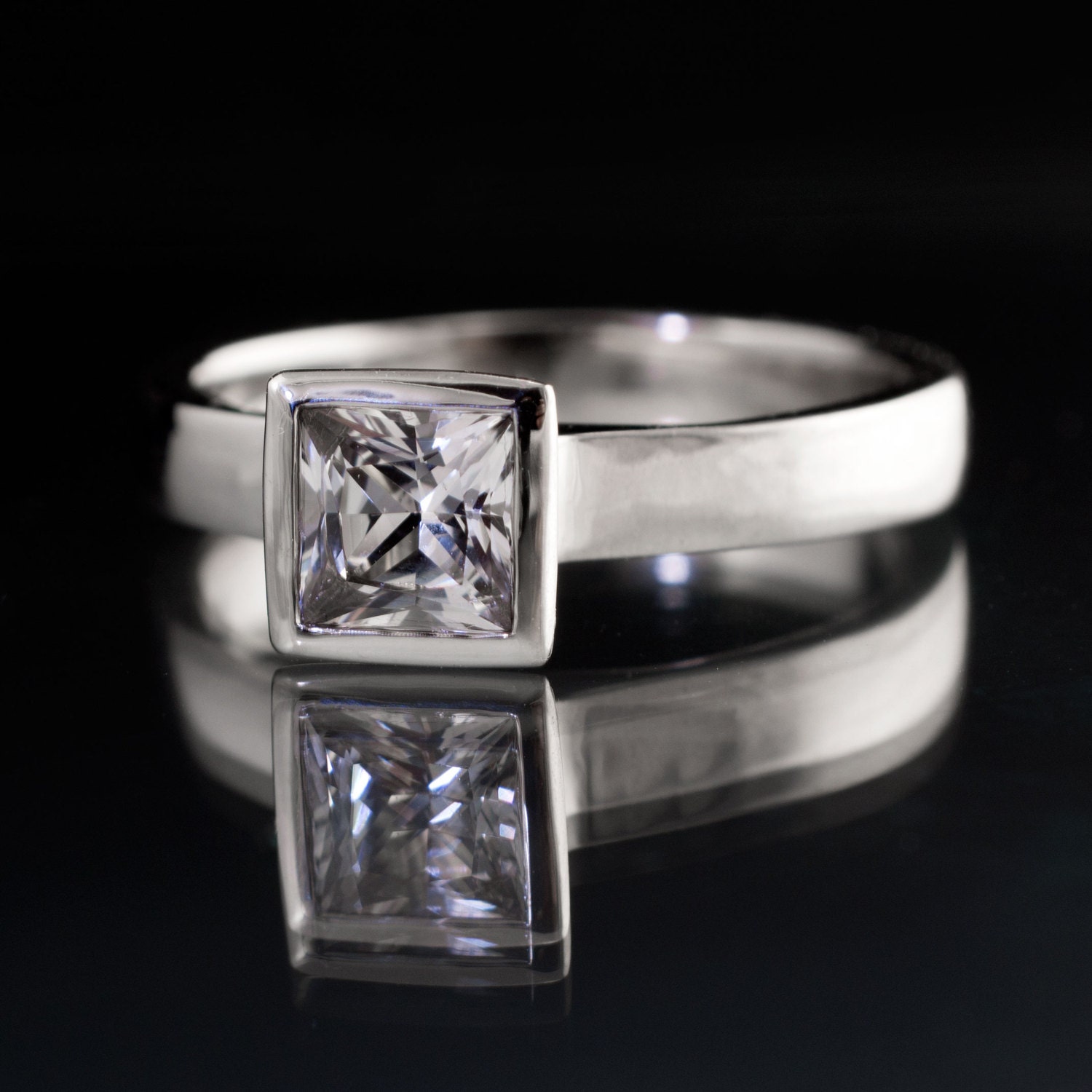 Bezel Set Forever Brilliant Princess Cut by NodeformWeddings