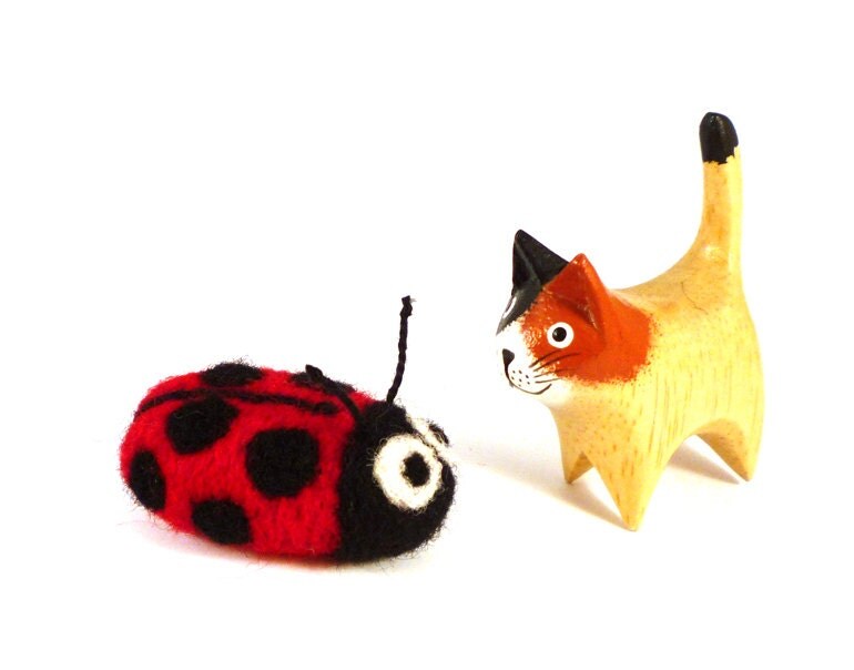 Red Ladybug Catnip Cat Toy Needle Felted Wool