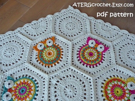 Crochet pattern owl hexagon by ATERGcrochet