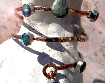 Heliconian Band of Nyx...OOAK Handmade Copper, Sterling Silver, Labradorite, Pyrite & Garnet Bracelet of Legend