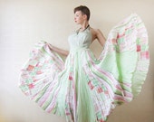 Green pink colorful extra full pleated maxi skirt