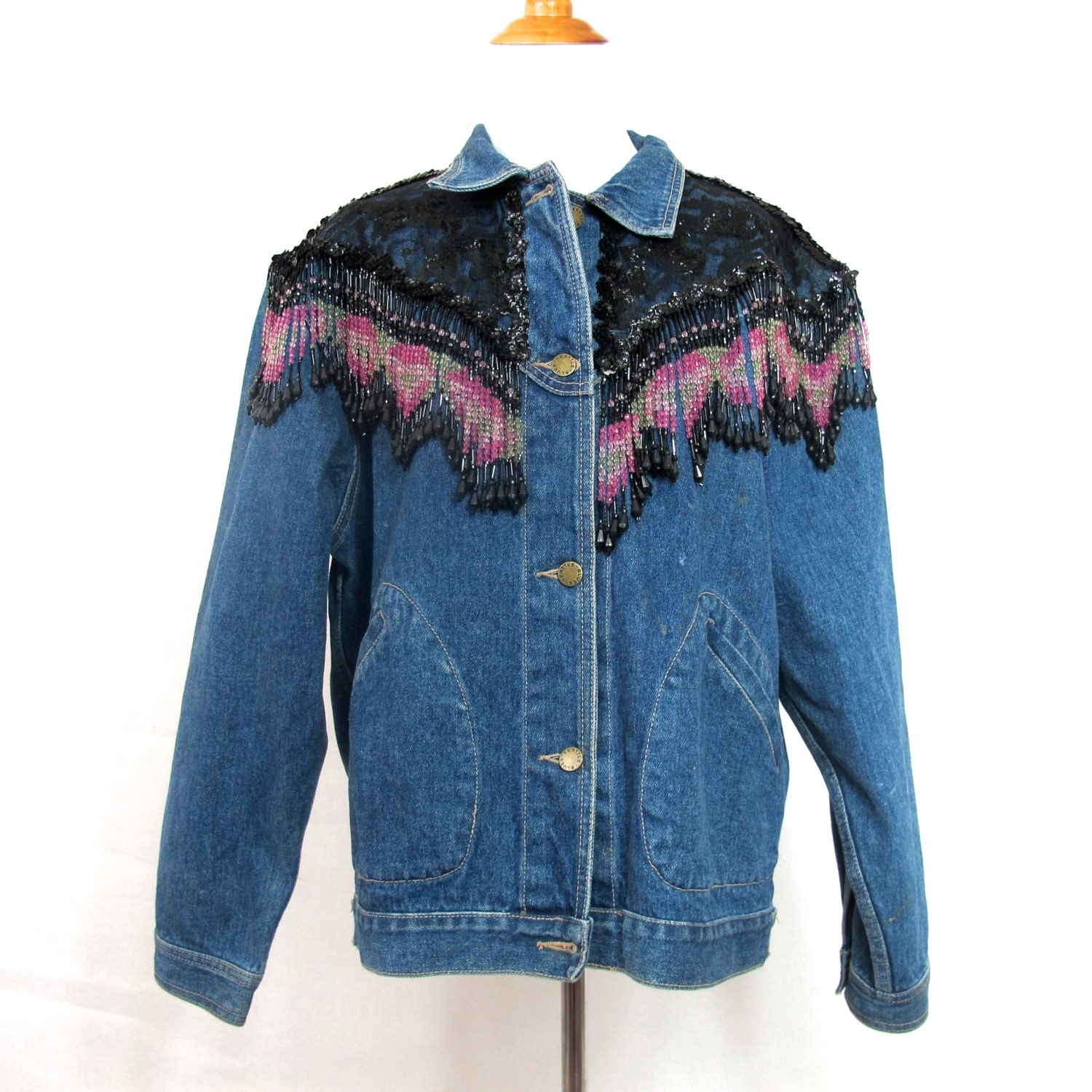 Vintage/Handmade 80s Fringe Denim Jacket by SpringFeverVintage