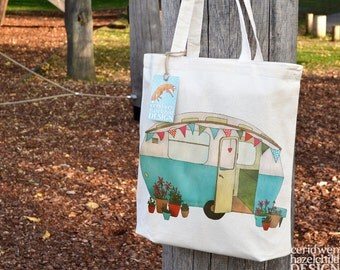 Blue Caravan Tote Bag, Ethically Produced Reusable Shopper Bag, Cotton Tote, Shopping Bag, Eco Tote Bag