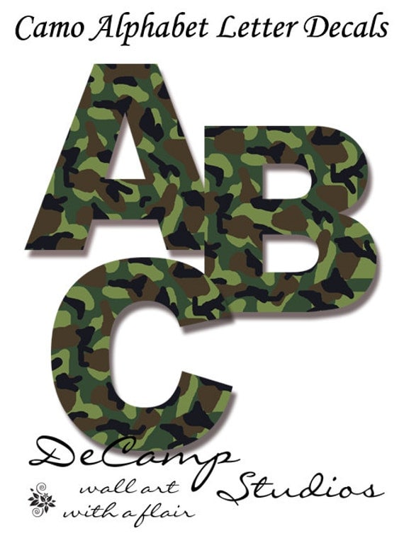 alphabet wall for decals nursery wall childrens kids ALPHABET decals room LETTERS CAMO hunting army