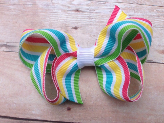 25% off SALE Adorable bright striped hair bow striped bow 3