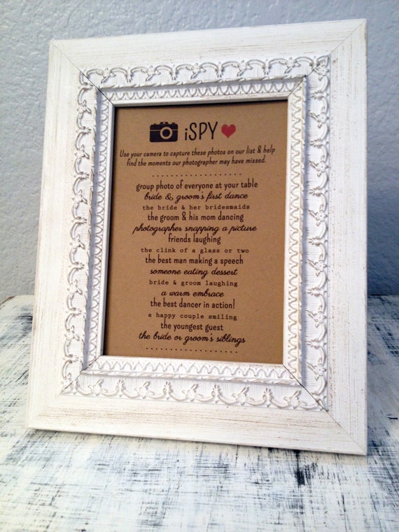Items similar to 5x7 iSpy Wedding Game table sign for wedding