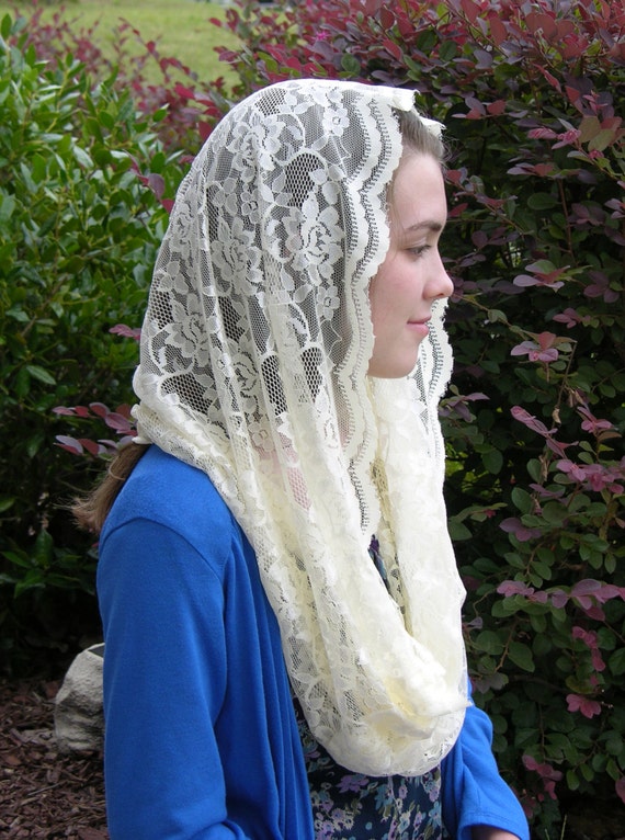 Traditional Catholic Cream Infinity Veil Chapel Veil Mantilla