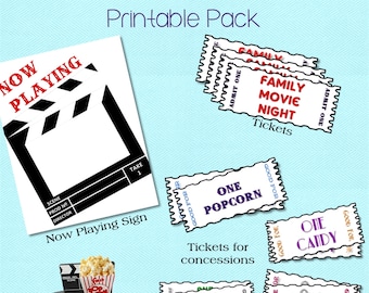 items similar to retro movie ticket family movie night printable