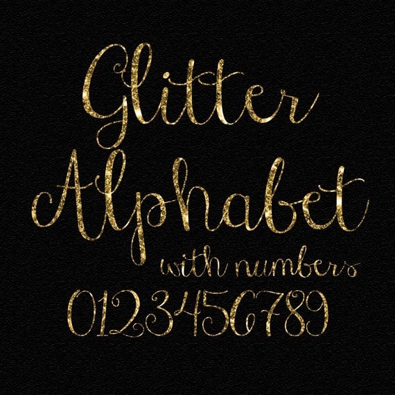 Gold Fancy Glitter Alphabet Glitter Numbers Glitter Clip