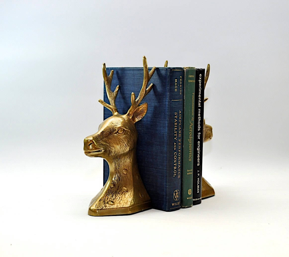 FAB Vintage Brass Stag Bookends Deer Head Reindeer