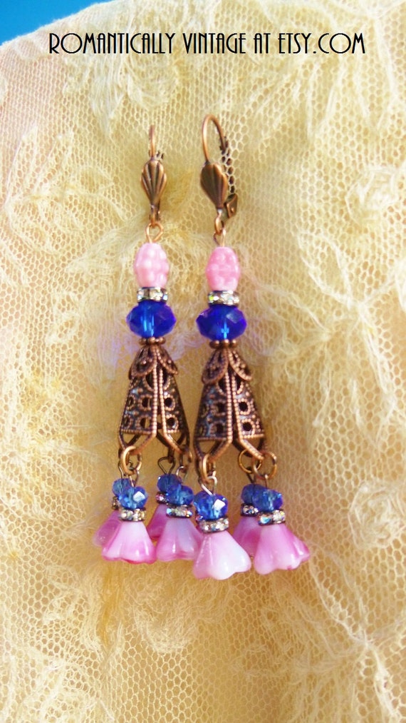 Bohemian Chandelier Earrings Beaded Charms by RomanticallyVintage