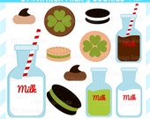 CIJ SALE - Milk and Cookies Clip Art - St. Patrick's Day Clip Art - St. Patrick's Day Milk Cookies Clipart - Cute, Chocolate, Green Il_170x135