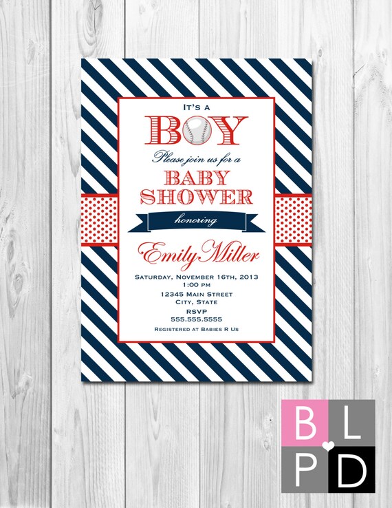 Baseball Baby Shower Invitation - Stripes - Red and Navy DIY - Printable Il_570xn