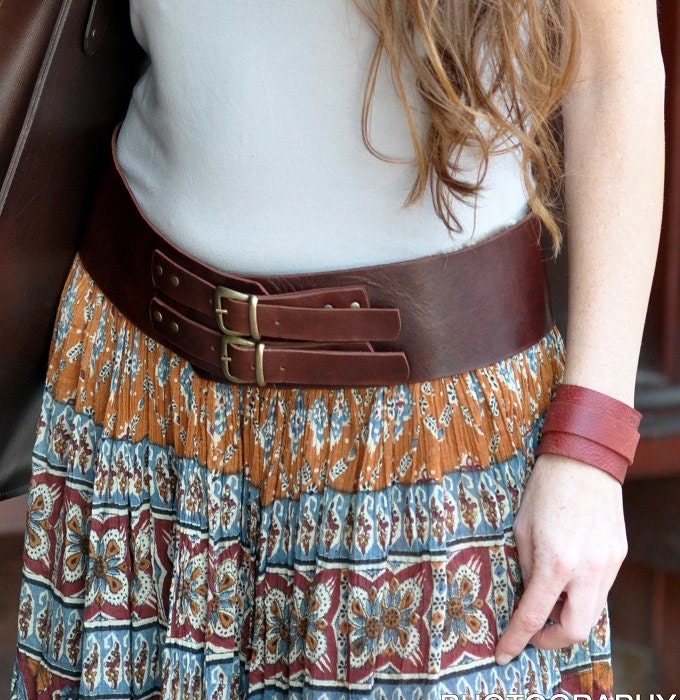 Classic wide leather belt womens leather belt brown leather
