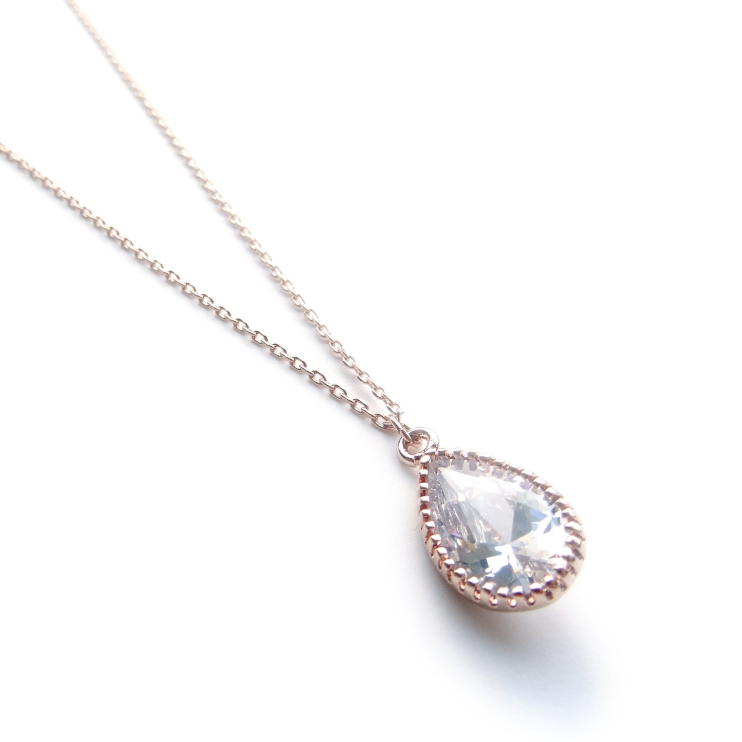 Rose Gold Teardrop Necklace Rose Gold Necklace Framed
