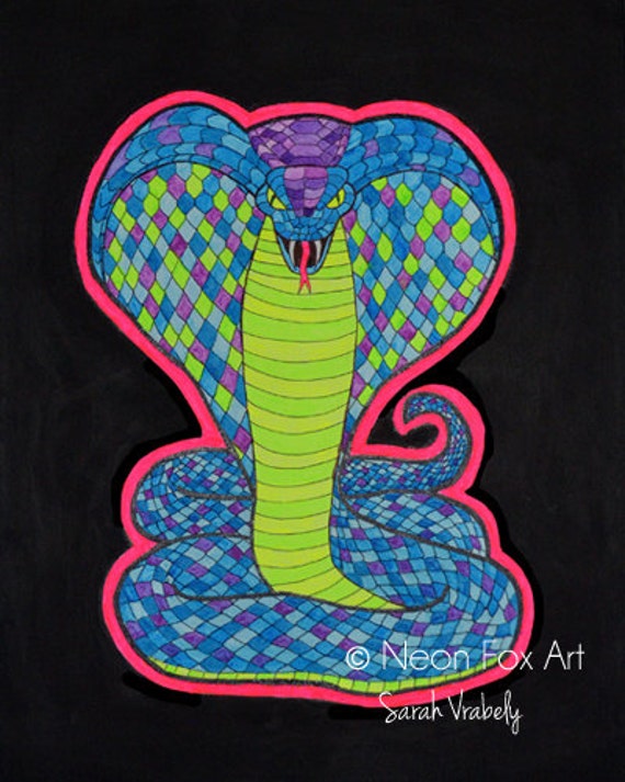 Items similar to Neon Cobra Snake Painting // 11"x14" Acrylic on Canvas