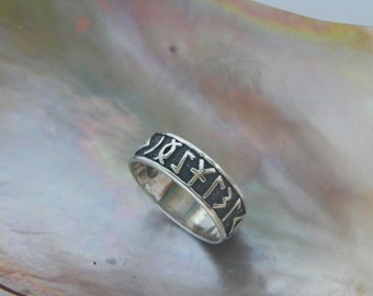 Handcrafted .925 Oxidized Sterling Silver Ring With Celtic Runes