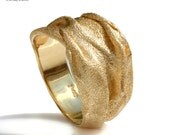 Contemporary wide gold band, sand texture unique modern women wedding ring , thick handcrafted men organic band , chunky gold ring 14k 18k