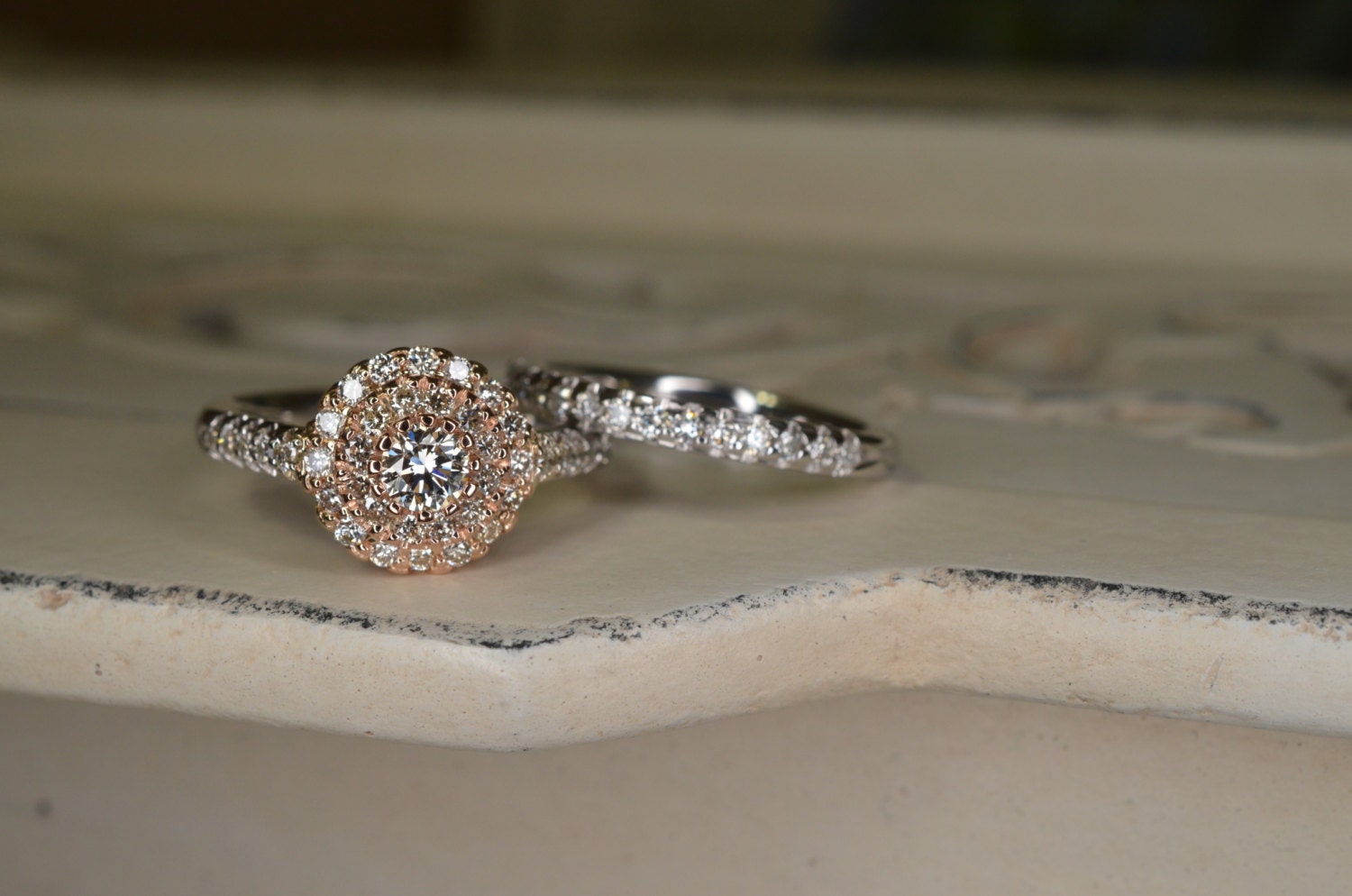 Cluster Setting Diamond Engagement Ring and Wedding Band Set